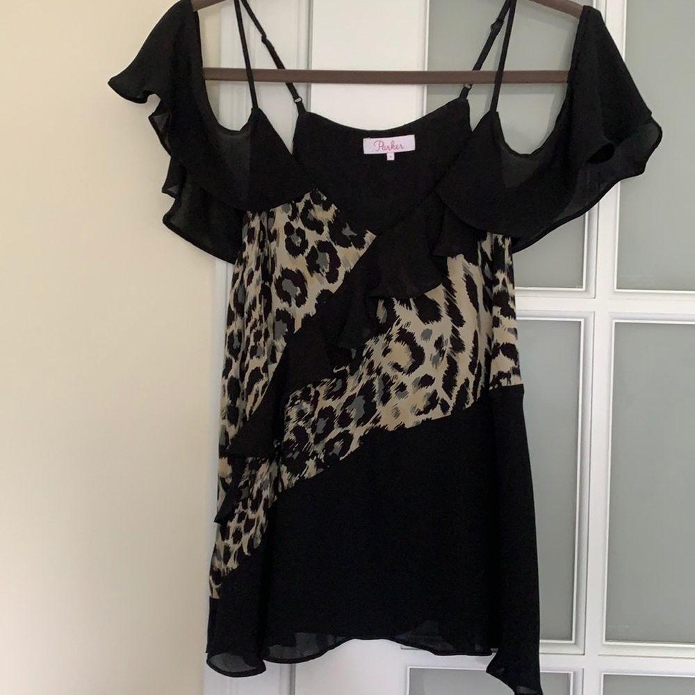 Parker Lynx Print Draped Sleeve Blouse, Small